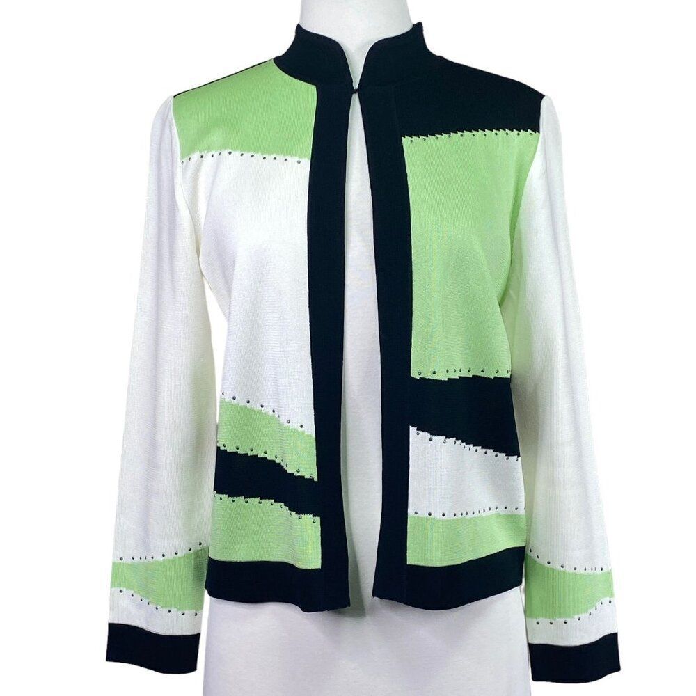 Ming Wang Cardigan Sweater Size Petite Extra Small Green White Black